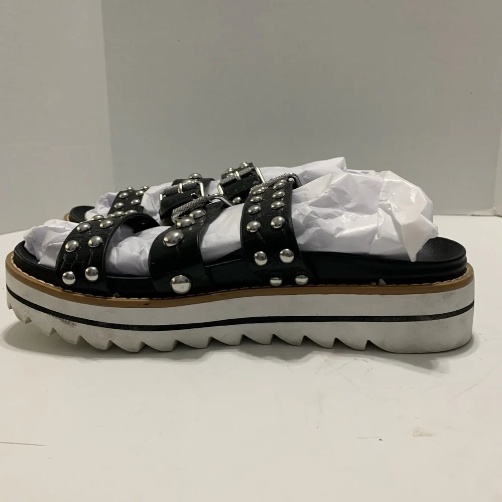 Steven Black Embossed Studded Platform Sandals